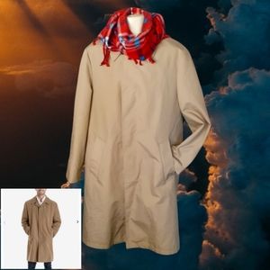 SEARS Microfiber Trench Raincoat Faux Fur Lined Khaki Beige Mens Overcoat
